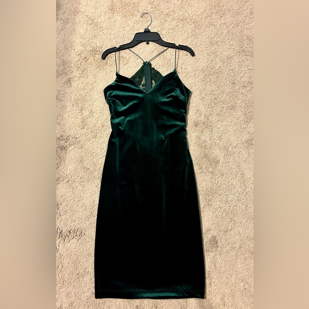 Holiday party green velvet dress